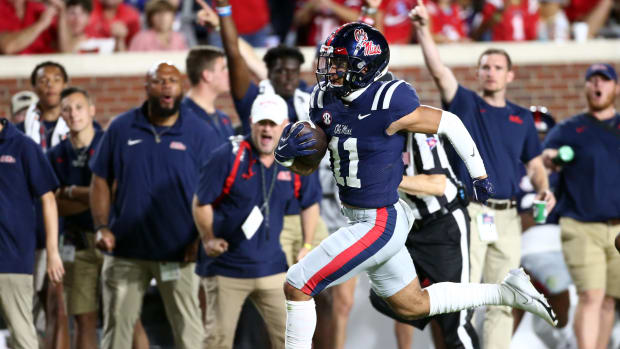 Jordan Watkins races down the field for a score against the Georgia Tech Yellow Jackets in Week 3.